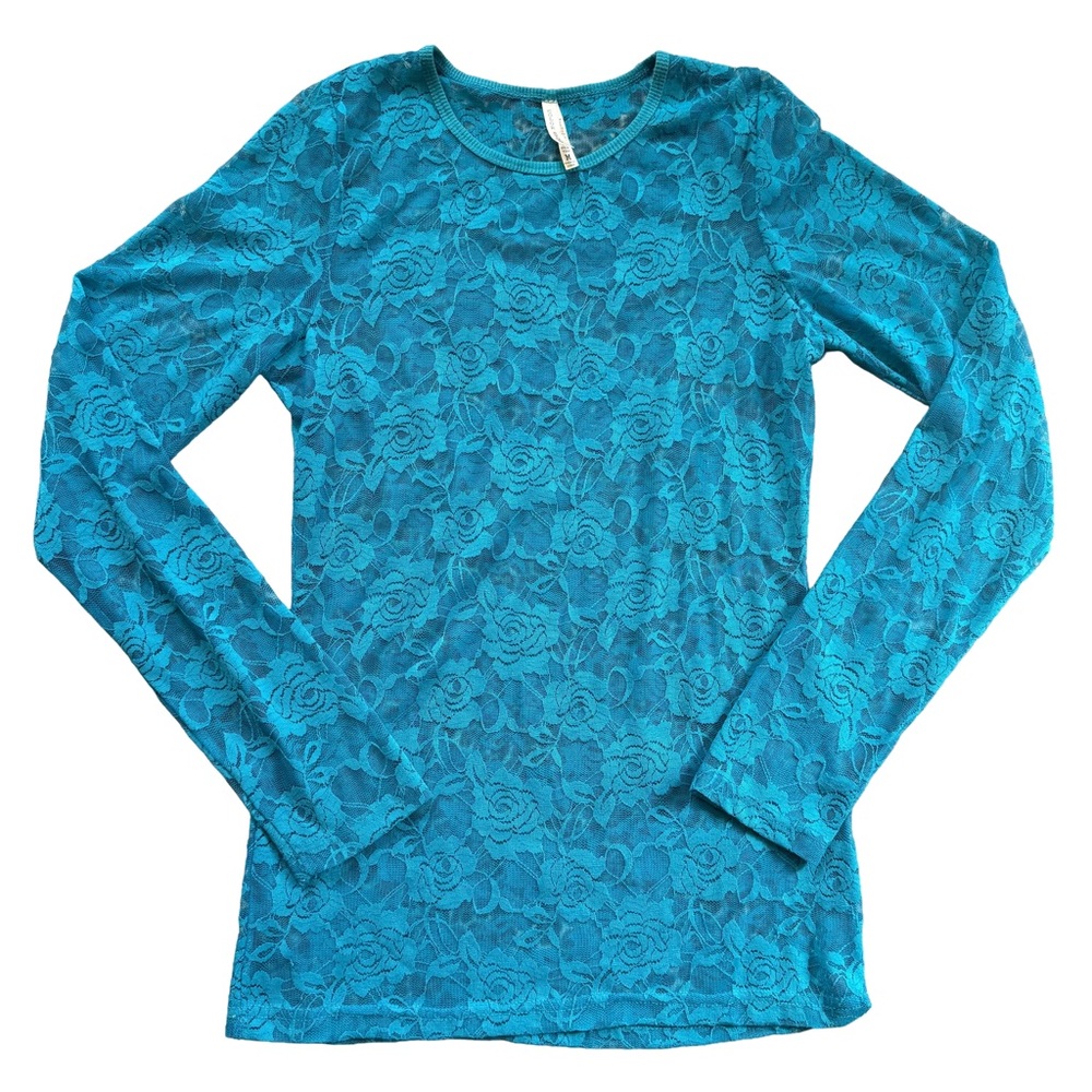Color Story Elegant Teal Floral  Lace Long Sleeve Women’s Layering Top Size M